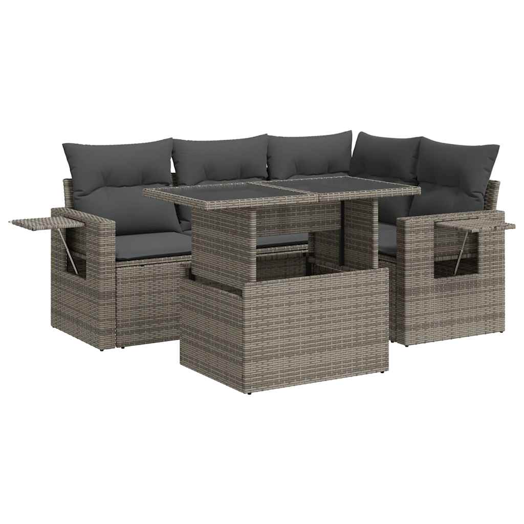 Garden Sofa Set with Cushions Modular Sofa 5 Piece Grey Poly Rattan - Versatile and Stylish