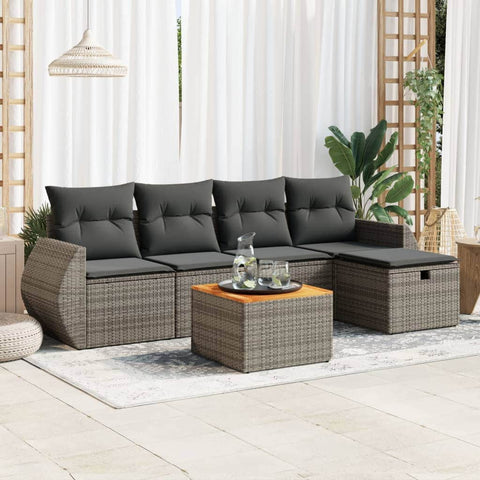 Garden Sofa Set with Cushions Modular Sofa 6 Pcs Grey Poly Rattan - Elegant & Versatile