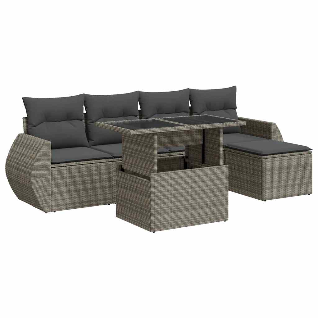 Garden Sofa Set with Cushions Modular Sofa 6 Pcs Grey Poly Rattan - Stylish & Durable