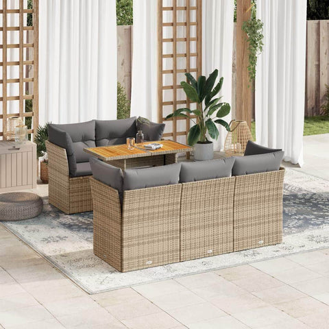 Garden Sofa Set with Cushions Modular Sofa 6 Piece Beige Poly Rattan - Stylish & Durable