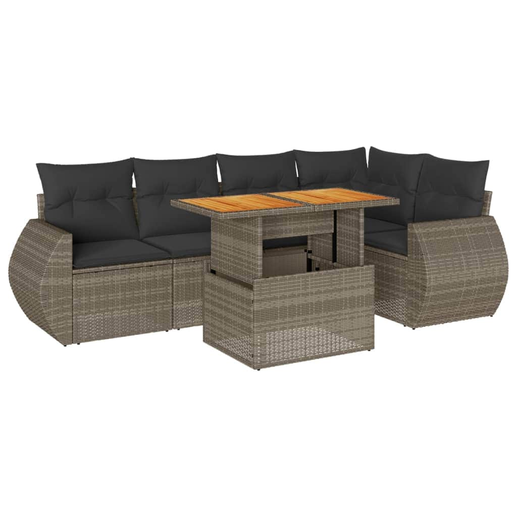 Garden Sofa Set with Cushions Modular Sofa 6 Piece Grey Poly Rattan - Stylish & Durable