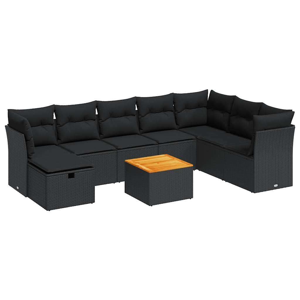 Garden Sofa Set with Cushions Modular Sofa 9 Piece Black Poly Rattan - Stylish & Versatile