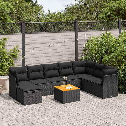 Garden Sofa Set with Cushions Modular Sofa 9 Piece Black Poly Rattan - Stylish & Versatile