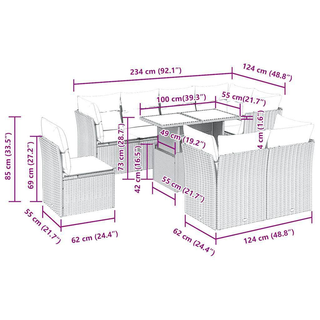 Garden Sofa Set with Cushions Modular Sofa 9 Piece Poly Rattan - Ultimate Comfort