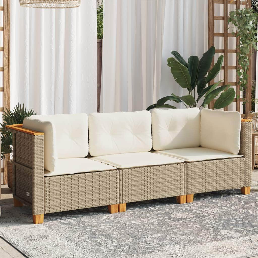 Garden Sofa with Cushions 3-Seater Beige