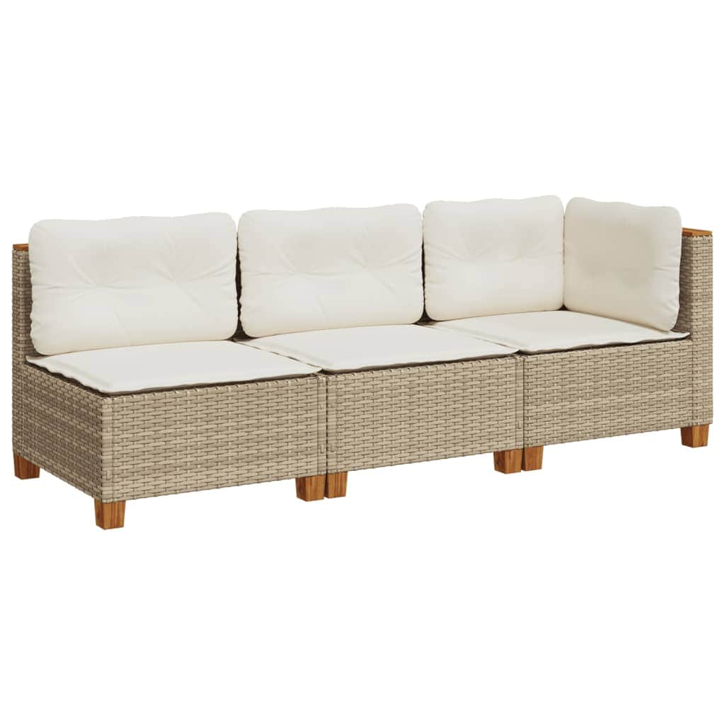 Garden Sofa with Cushions 3-Seater - Beige Poly Rattan