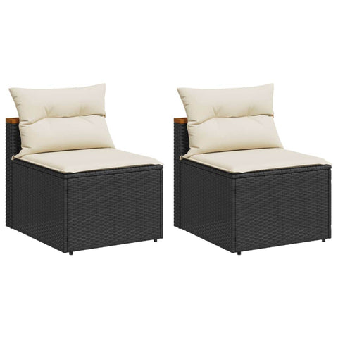 Garden Sofas Armless with Cushions 2 pcs Black Poly Rattan