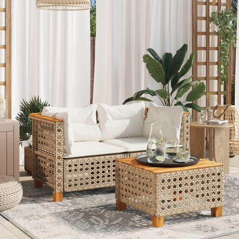 Garden Sofas Corner with Cushions 2 pcs Beige Poly Rattan