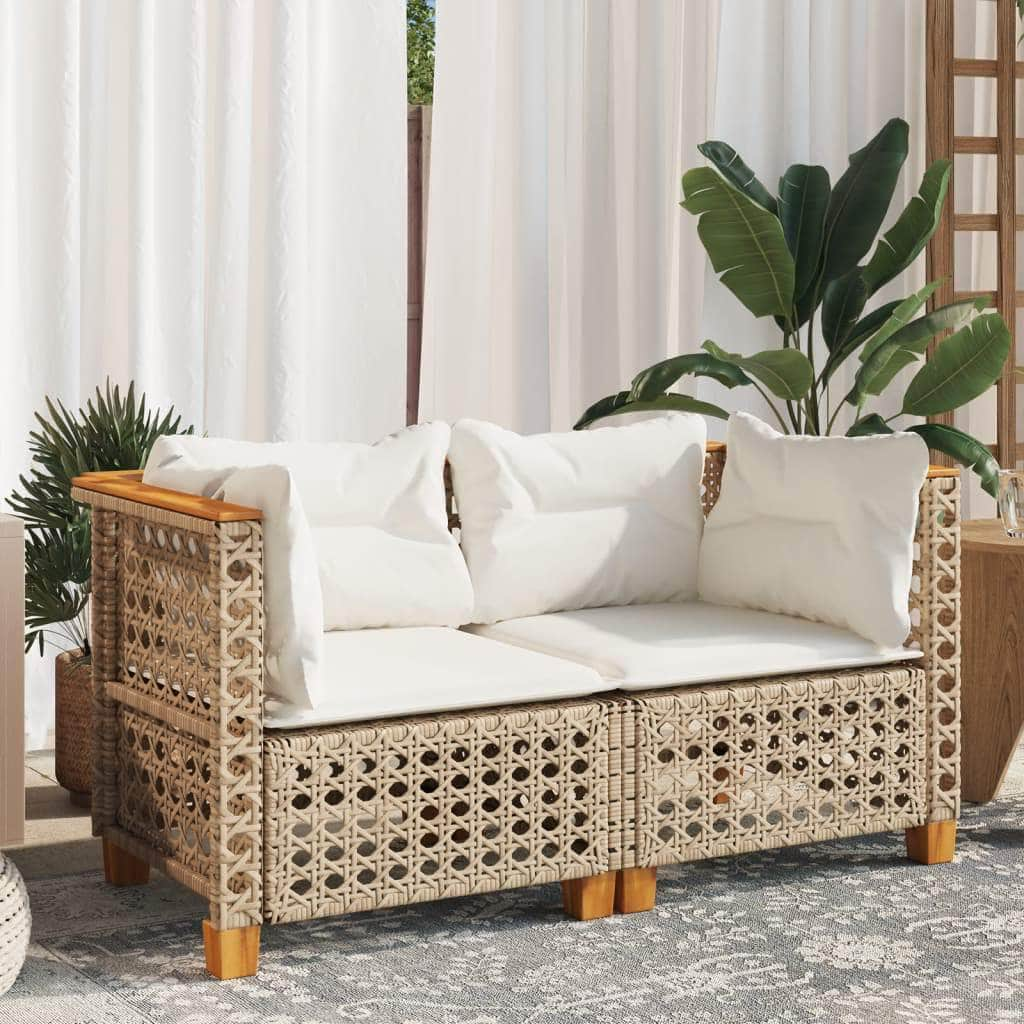 Garden Sofas Corner with Cushions 2 pcs Beige Poly Rattan