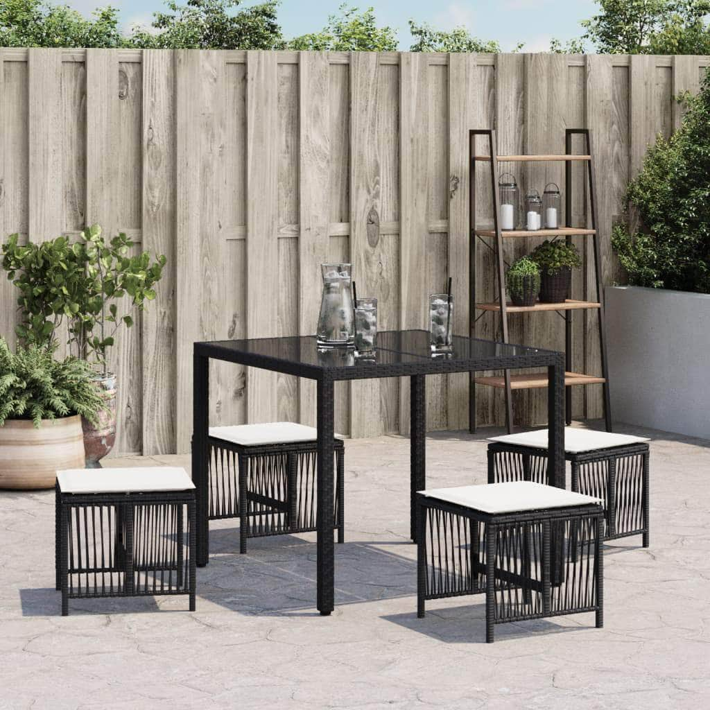 Garden Stools with Cushions 4- pcs Black Poly Rattan