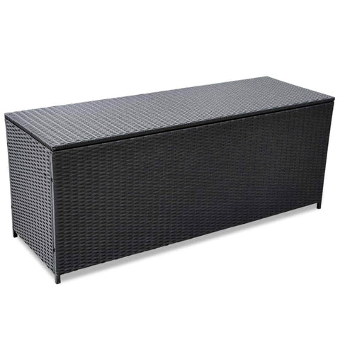 Garden Storage Box Black Poly Rattan