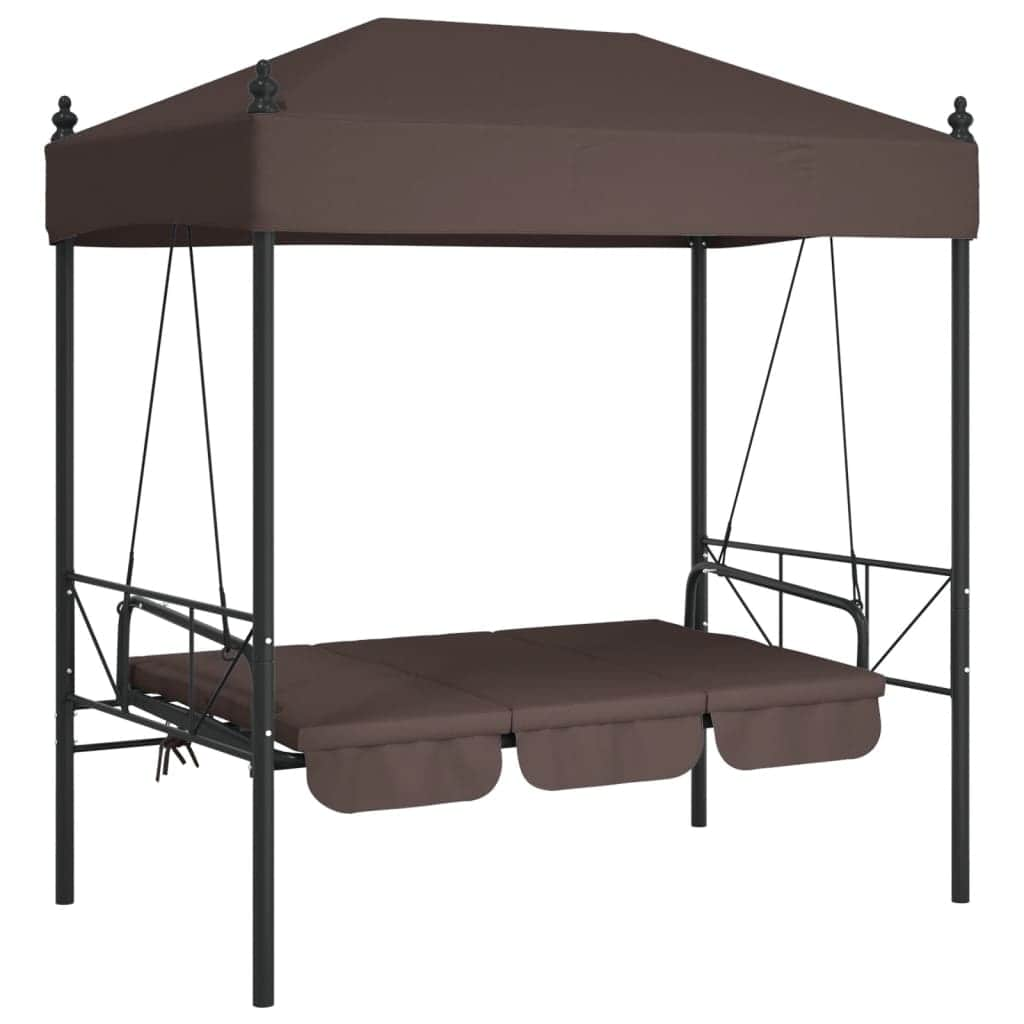 Garden Swing Bench with Canopy Coffee Brown Steel