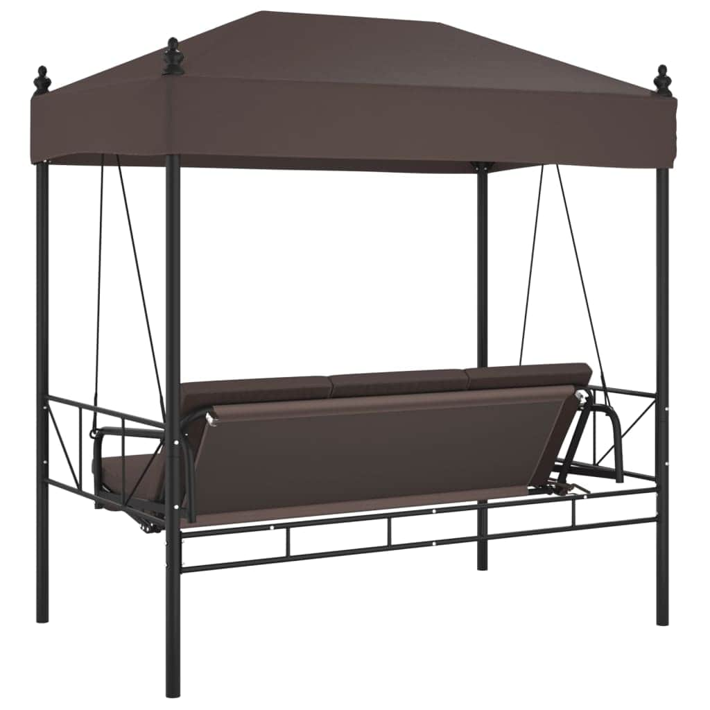 Garden Swing Bench with Canopy Coffee Brown Steel