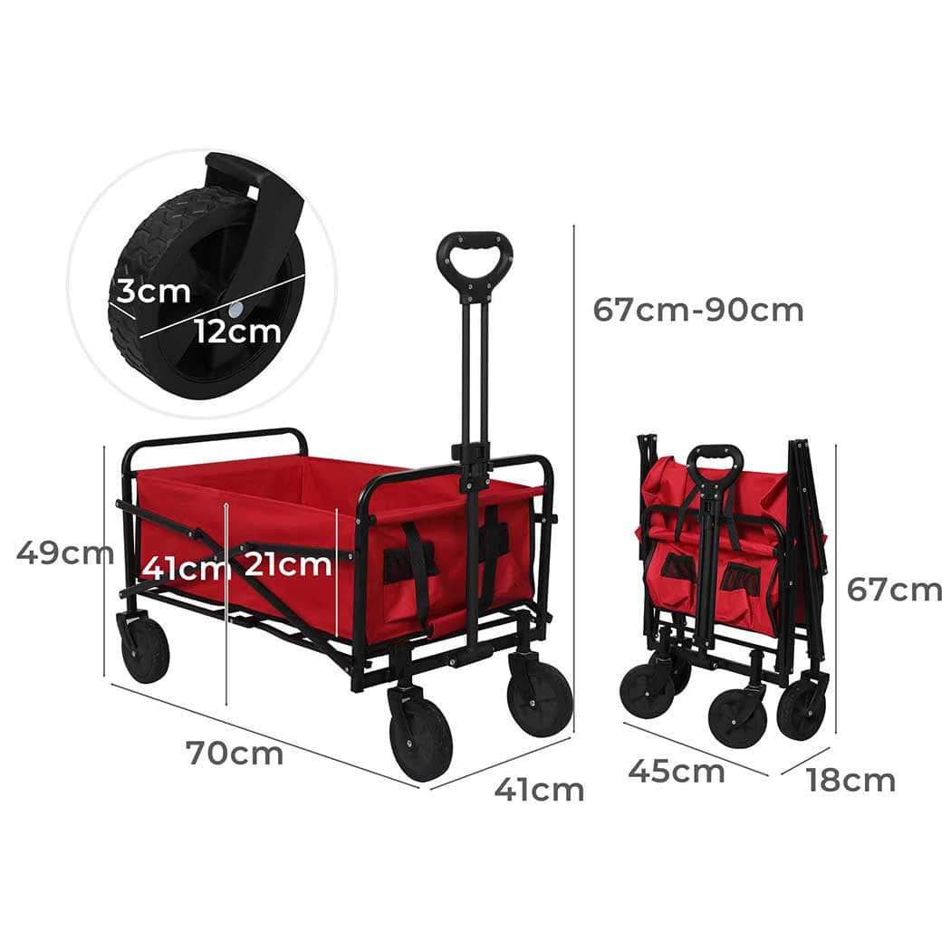 Garden Trolley Cart Foldable Picnic Red