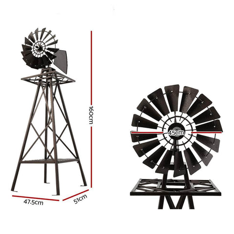 Garden Windmill 160Cm Metal Ornaments Outdoor Decor Wind Mill