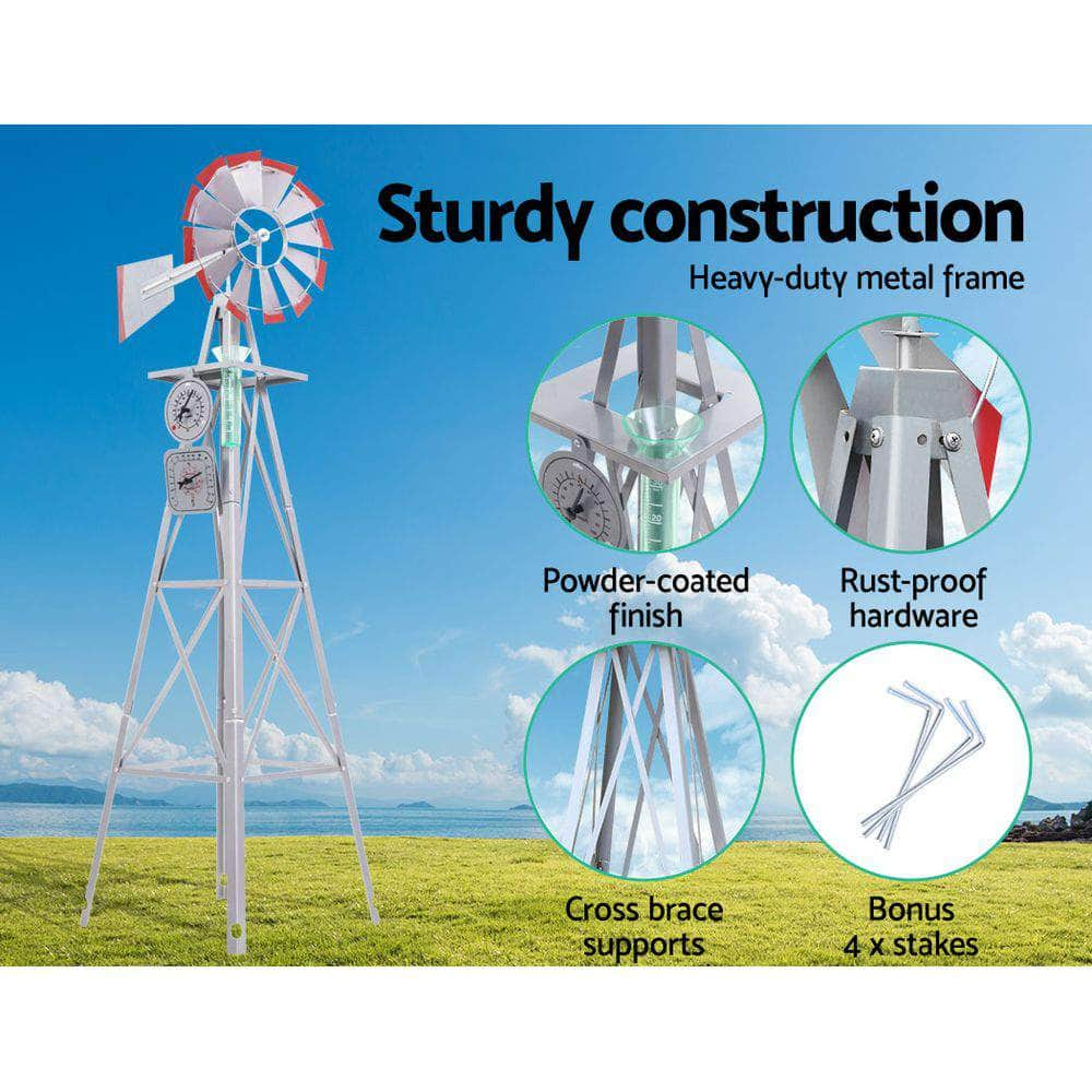 Garden Windmill 4Ft 146Cm Metal Ornaments Outdoor Decor Wind Will