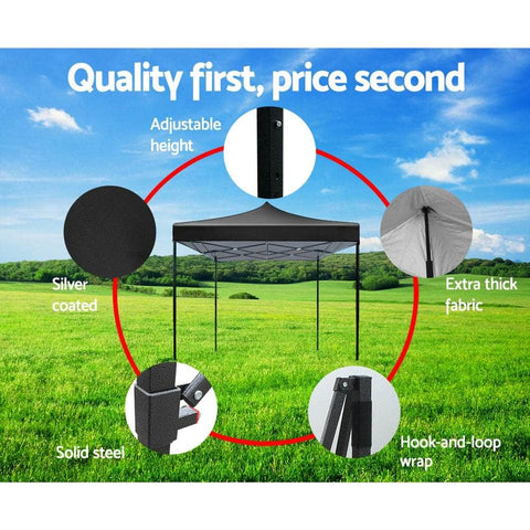 Gazebo Pop Up Marquee 3x3 Outdoor Tent Folding Wedding Gazebos Black