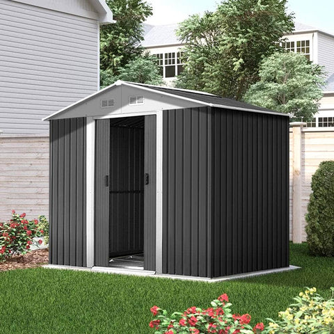 Giantz 2.05 x 2.57m Steel Base Garden Shed - Grey