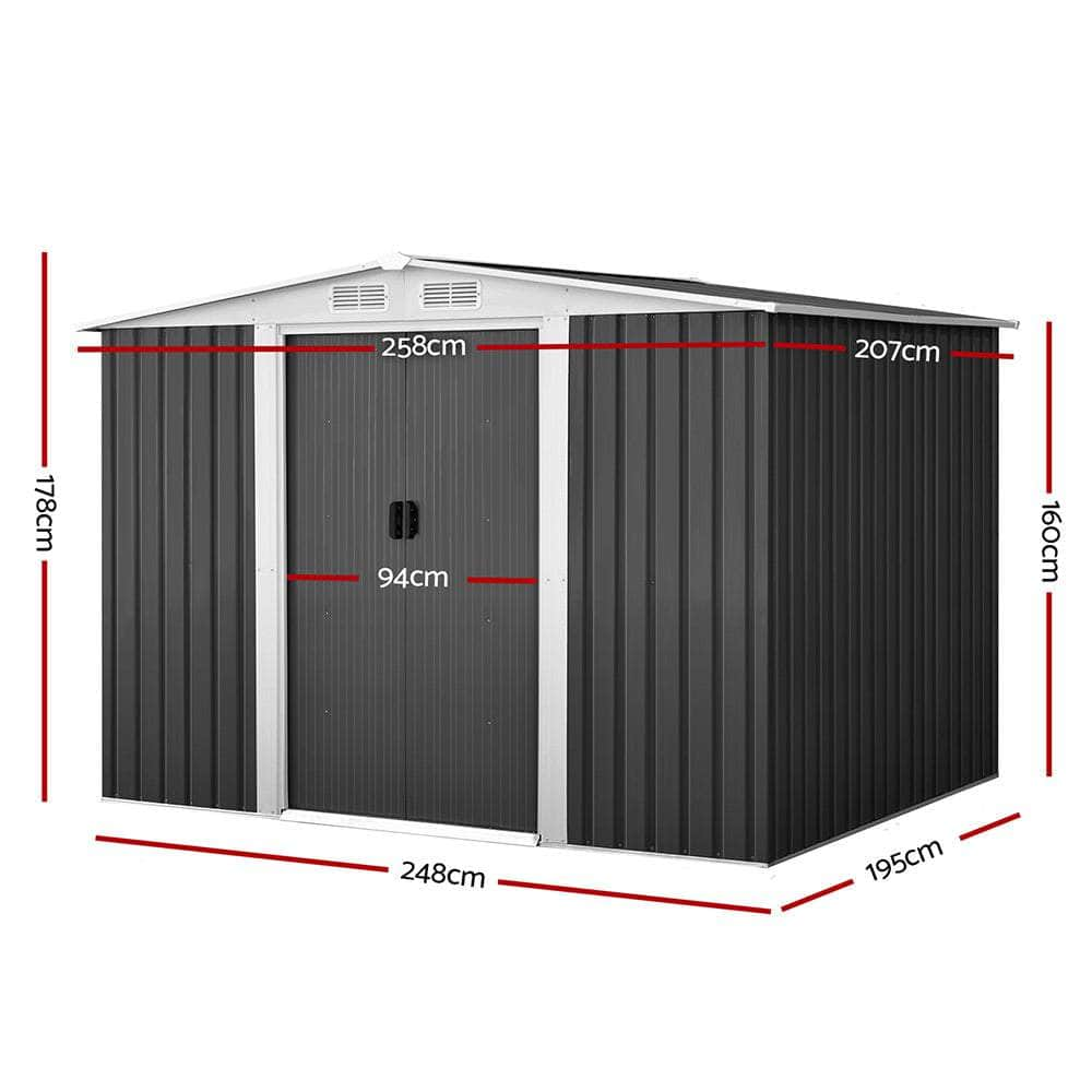 Giantz 2.05 x 2.57m Steel Base Garden Shed - Grey