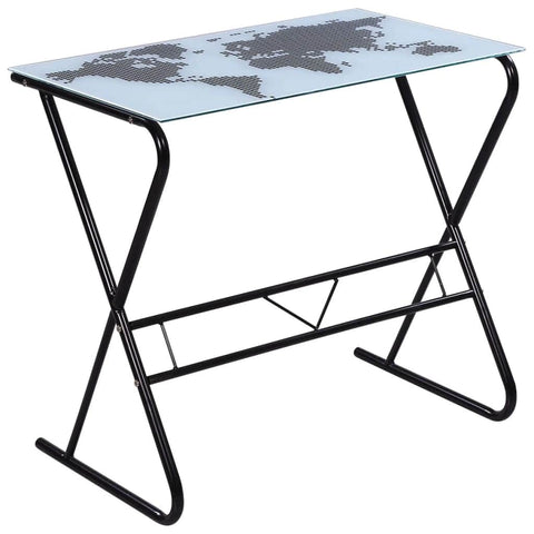 Glass Desk with World Map Pattern