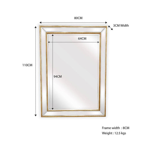 Gold Beaded Framed Mirror - Rectangle 80Cm X 110Cm