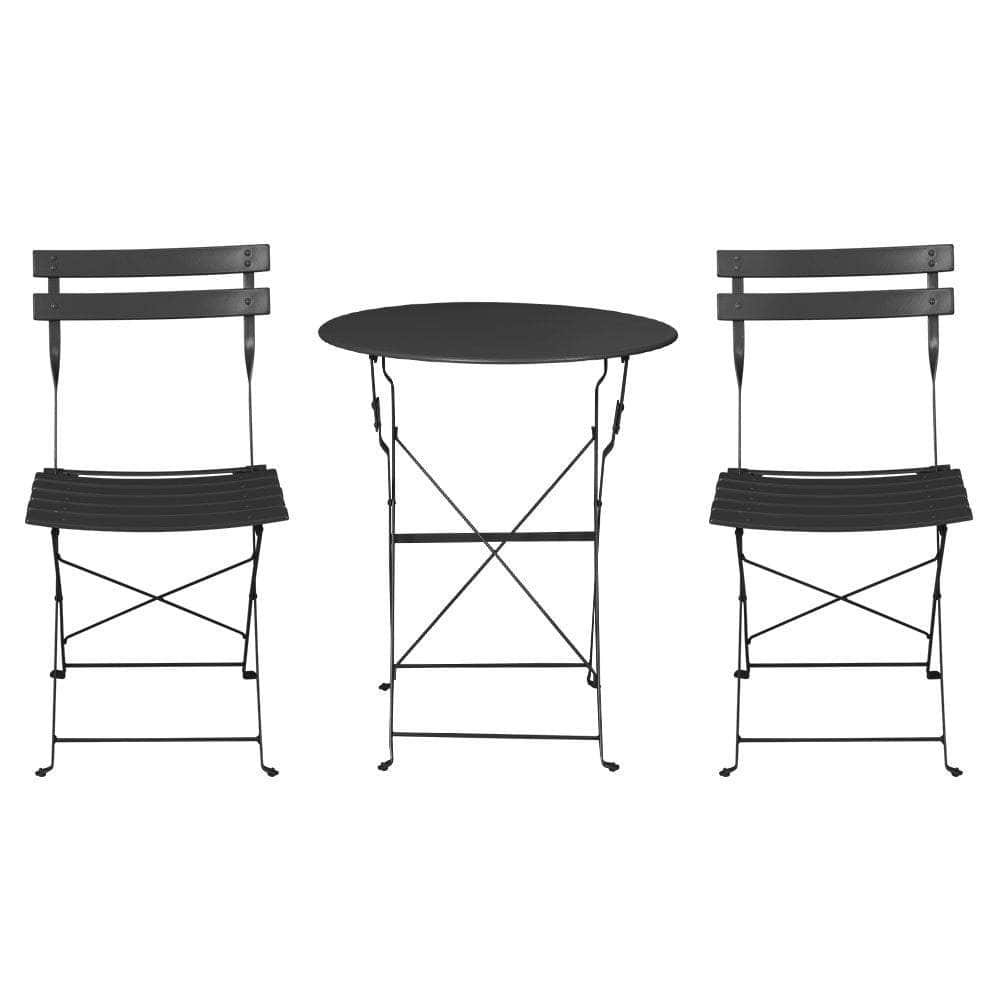 Gradeon 3Pc Outdoor Bistro Set Steel Table And Chairs Patio Furniture Black