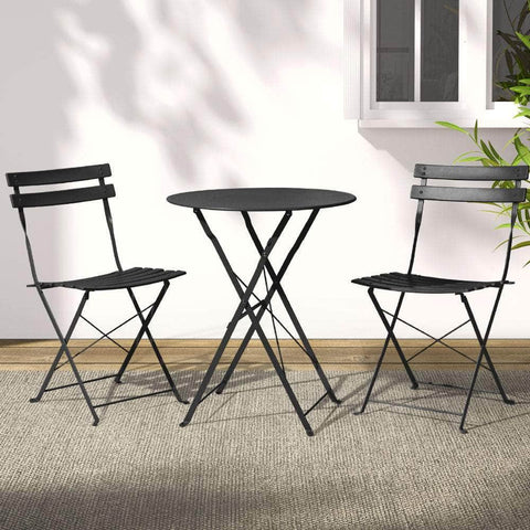 Gradeon 3Pc Outdoor Bistro Set Steel Table And Chairs Patio Furniture Black