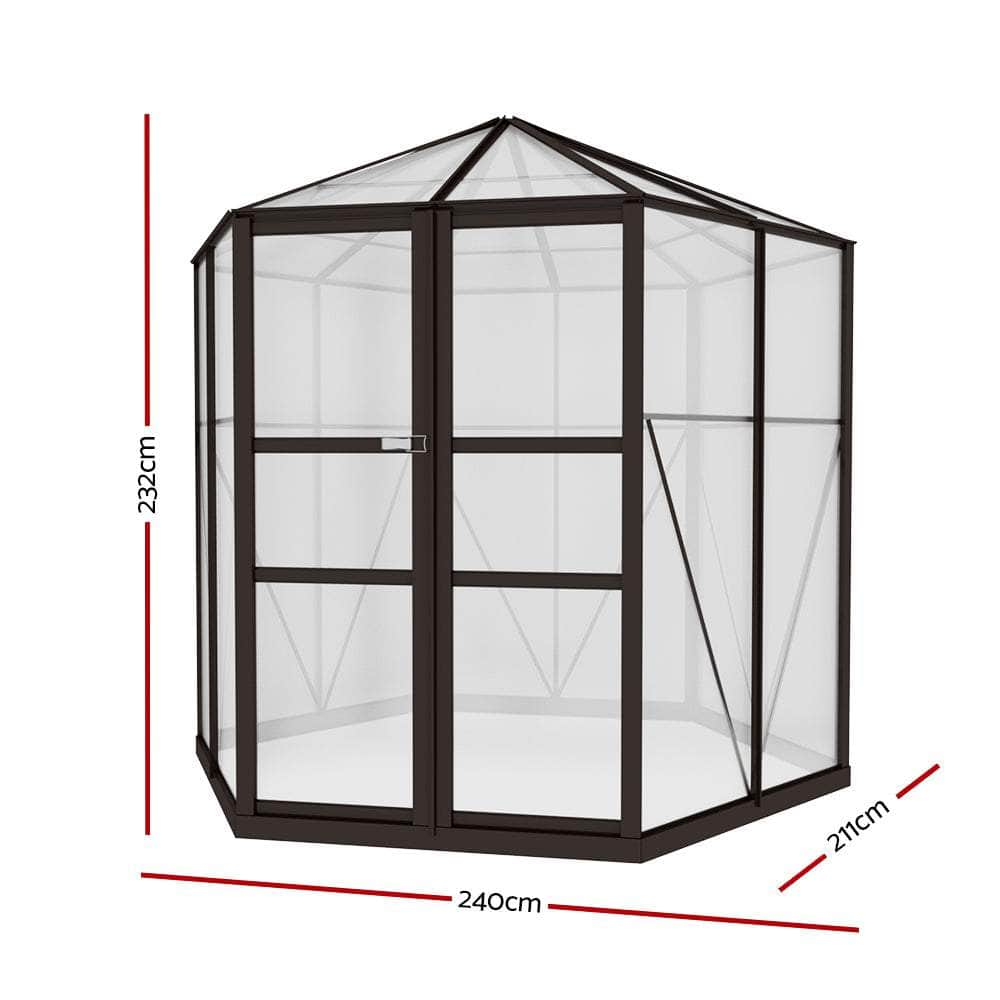 Greenhouse 2.4X2.1X2.32M Aluminium Polycarbonate Green House Garden Shed