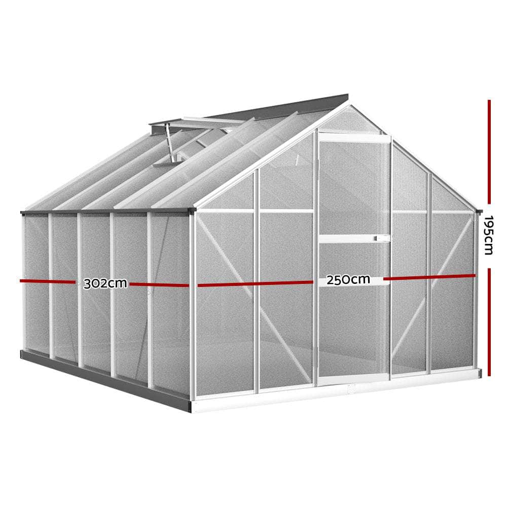 Greenhouse 3X2.5X1.95M Aluminium Polycarbonate Green House Garden Shed