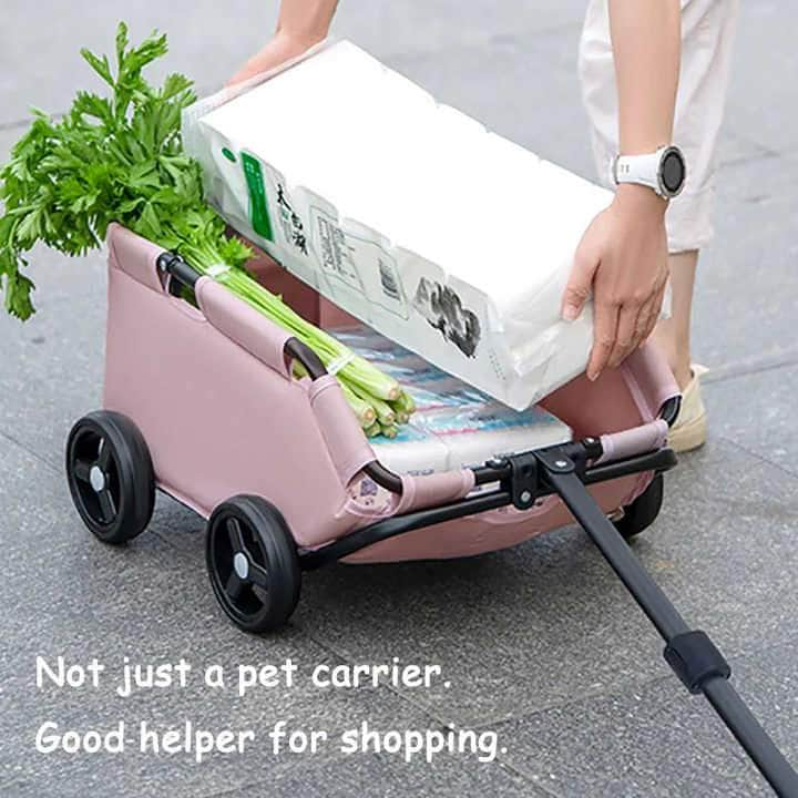 Grey Compact Foldable Pet Stroller for Dogs and Cats