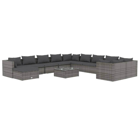 Grey Rattan Elegance: 12-Piece Garden Lounge Set with Plush Cushions