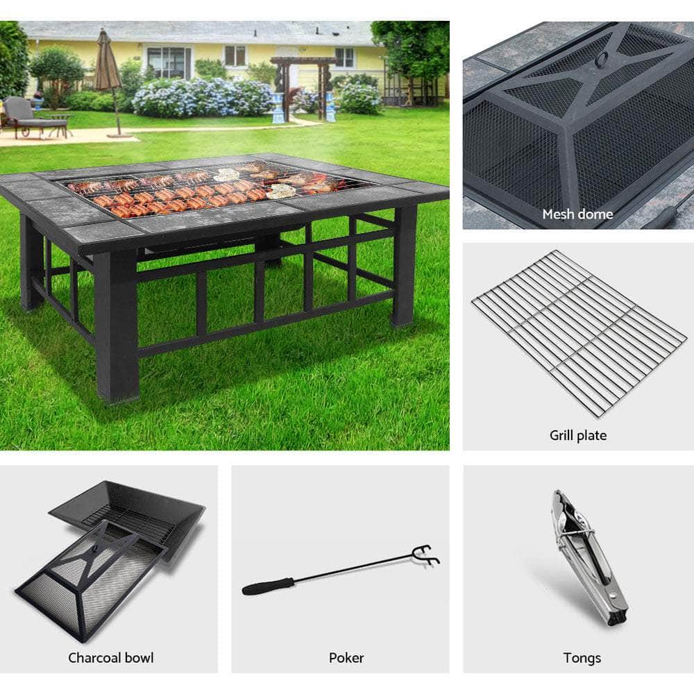 Grillz Outdoor Fire Pit BBQ Table Grill Fireplace