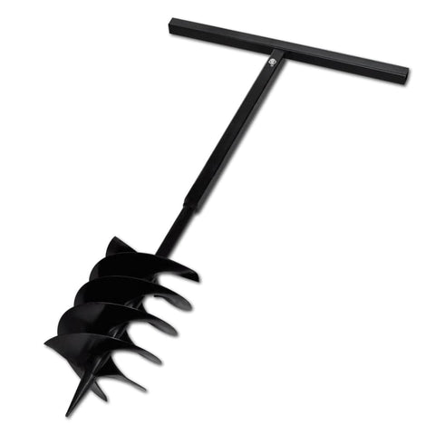 Ground Drill with Handle Auger Bit 200 mm Three Spirals Steel Black