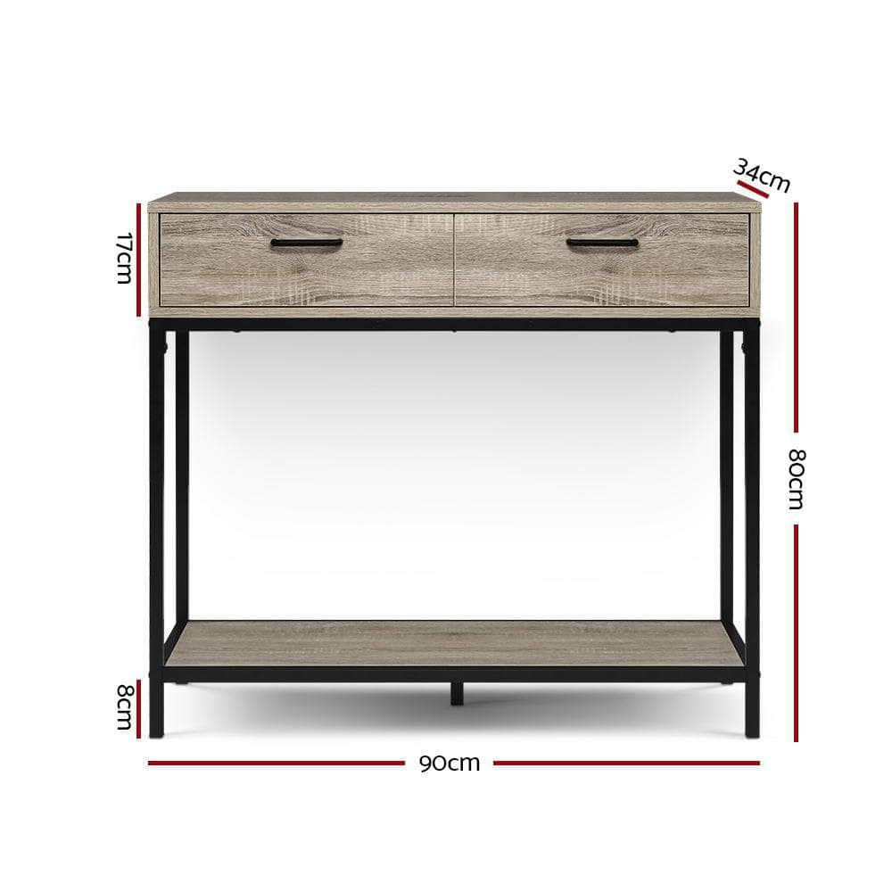 Hallway Console Table Hall Side Entry Display Desk Drawer Storage Oak