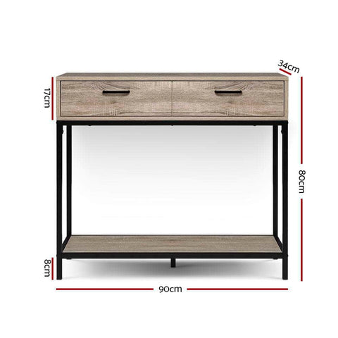 Hallway Console Table Hall Side Entry Display Desk Drawer Storage Oak