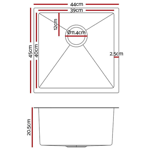 Handmade Kitchen Sink Stainless Steel Sink 44Cm X 45Cm