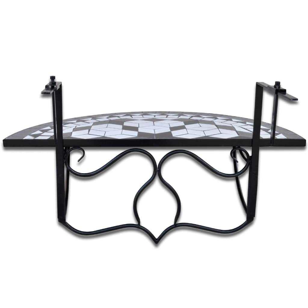 Hanging Balcony Table Black and White Mosaic