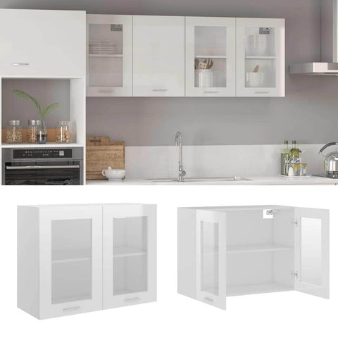 Hanging Glass Cabinet High Gloss White Engineered Wood