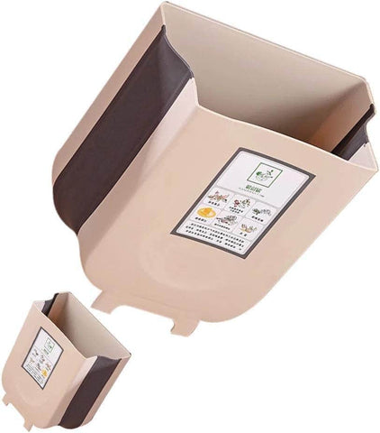 Hanging Trash Can Collapsible Small Bin For Kitchen Cabinet Door (Beige)