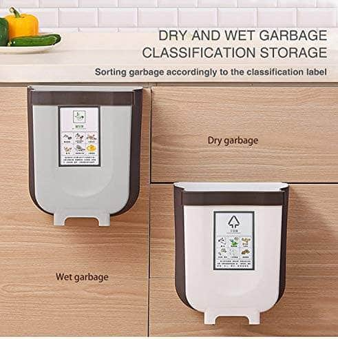 Hanging Trash Can Collapsible Small Bin For Kitchen Cabinet Door (Grey)