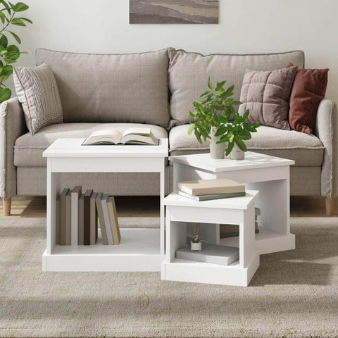 Harmonious Ascent: Set of 3 White Engineered Wood Nesting Tables