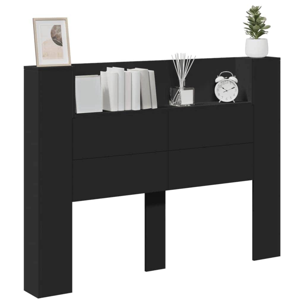 Headboard Cabinet with LED Black