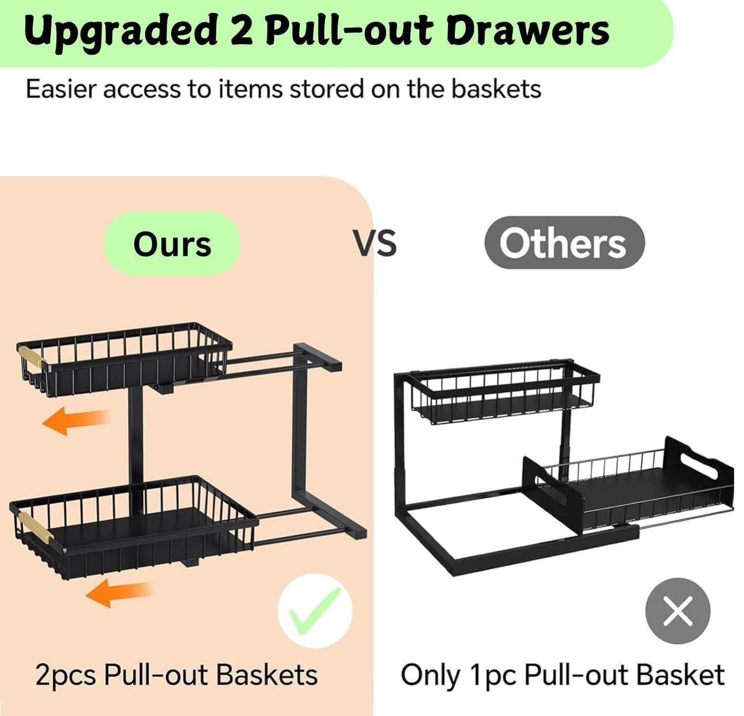 Heavy-Duty 2-Tier Under Sink Organizer - Adjustable Slide Rail Design