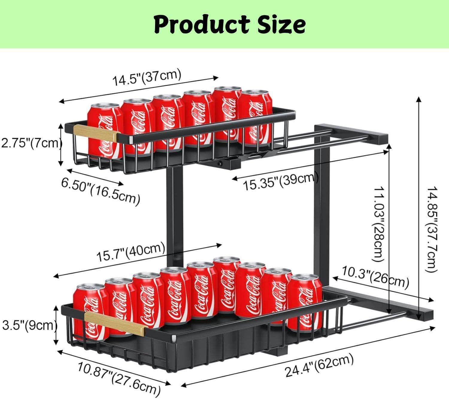 Heavy-Duty 2-Tier Under Sink Organizer - Adjustable Slide Rail Design