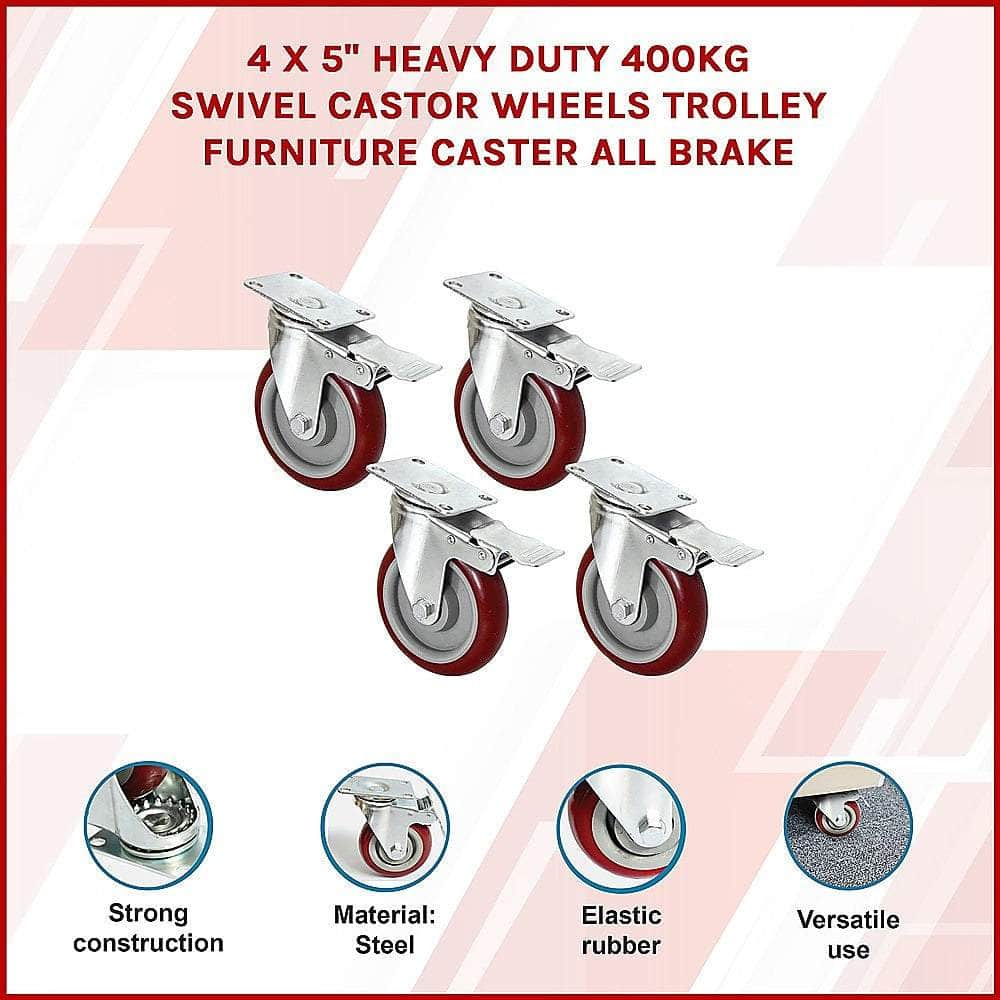 Heavy Duty 5" Swivel Castor Wheels (Set Of 4)