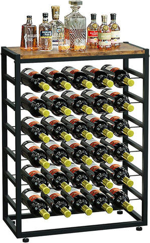 Heavy-Duty 6-Tier Wine Rack - 30 Bottle Storage Wooden Countertop