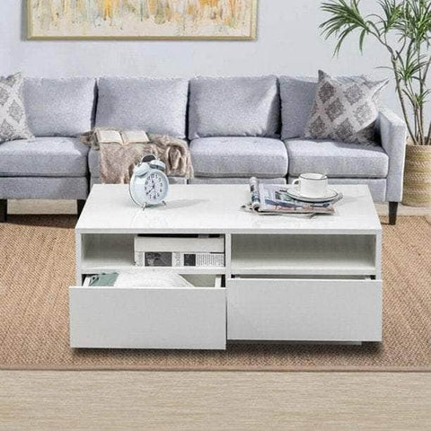 High Gloss White Led Coffee Table With 4 Drawers