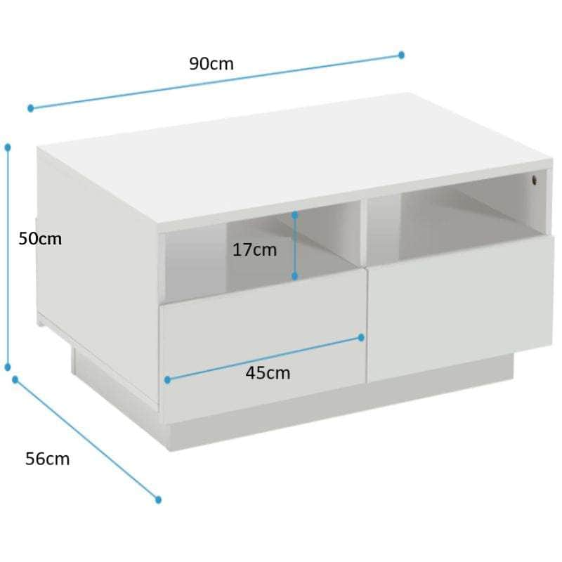 High Gloss White Led Coffee Table With 4 Drawers