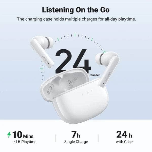 Hitune T3 Active Noise-Cancelling Wireless Earbuds (White)