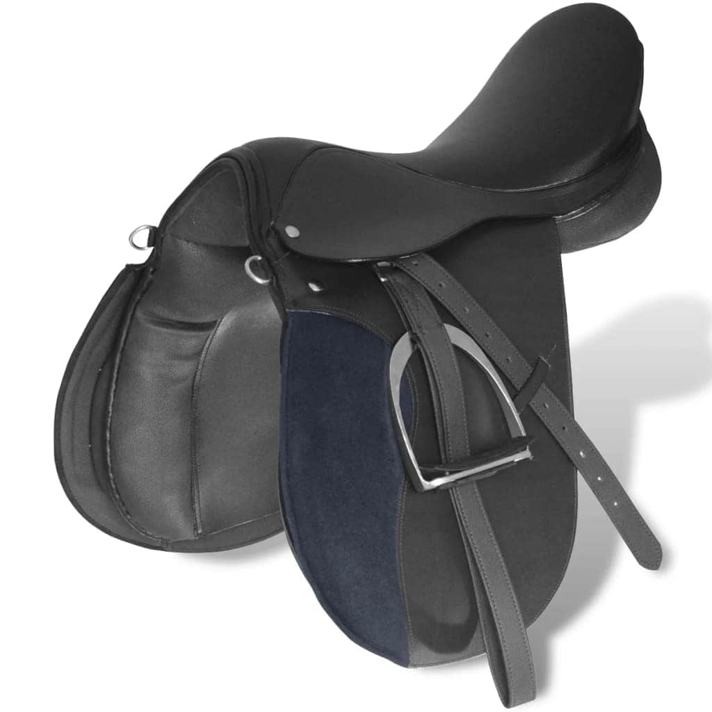 Horse Riding Saddle Set 16" Real Leather Black 14 cm 5-in-1